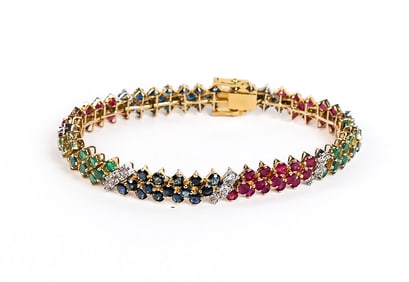 18K Gold, Diamond and Gem Set Bracelet