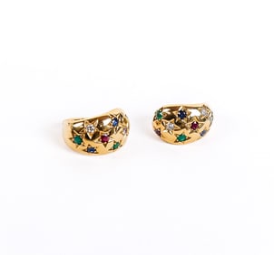 Pr 18K Gold, Diamond and Gemset Earrings