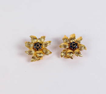 Tiffany & Co. Pr 18K Gold and Sapphire Earclips