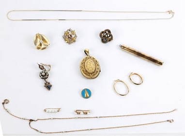 Group of 14K Gold Jewelry and Fragments, 13