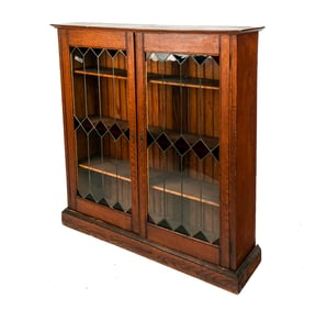 Victorian Oak and Leaded Stained Glass Bookcase