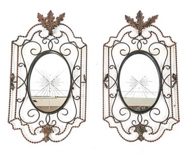 Pr Gilded and Painted Wrought Iron Wall Mirrors
