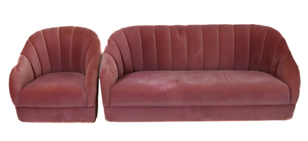 Pink Upholstered Sofa And Club Chair