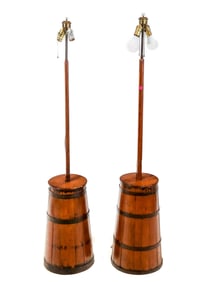 Pair Of Butter Churns Mounted As Floor Lamps