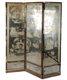 Venetian Eglomise Three Panel Mirrored Screen