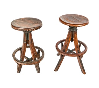 Two Arts and Crafts Oak Drafting Stools