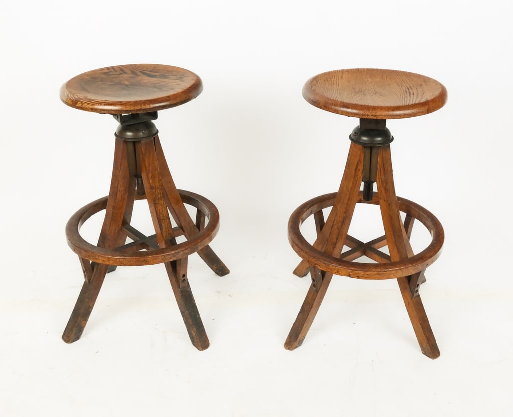 Pair Arts and Crafts Oak Drafting Stools (1 of 10)