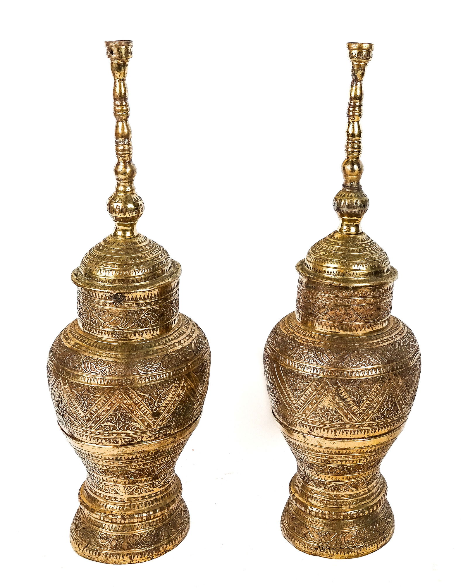 Pair Brass Gadur Urns (1 of 6)
