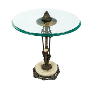 French Onyx, Bronze And Glass Stand