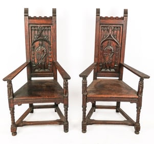 Pair Of Renaissance-Style Figural Armchairs