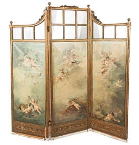 Louis XVI Carved, Gilt & Painted 3-Panel Screen