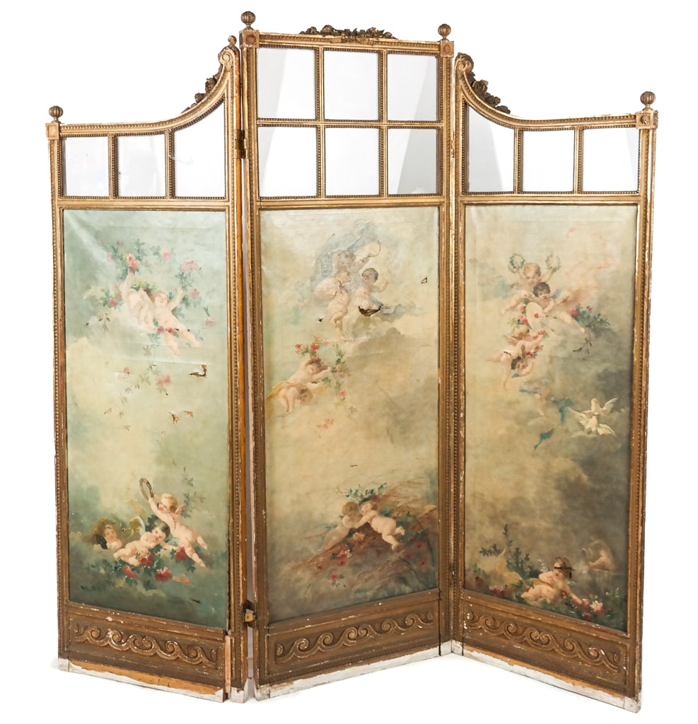 Louis XVI Carved, Gilt & Painted 3-Panel Screen (1 of 17)