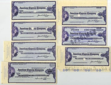 7 American Express Vintage Traveler's Checks