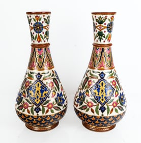 Josef Steidl Znaim Pr Polychrome Porcelain Vases
