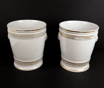 Pair Paris Porcelain Gilt Decorated Cachepots