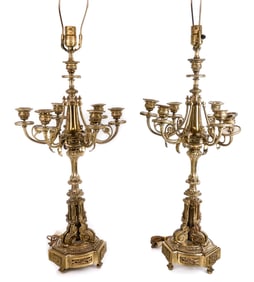 Pair of Louis XVI Gilt Metal Candelabra Lamps