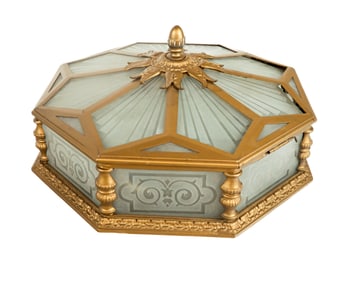 Art Deco Gilt Metal and Glass Light Fixture
