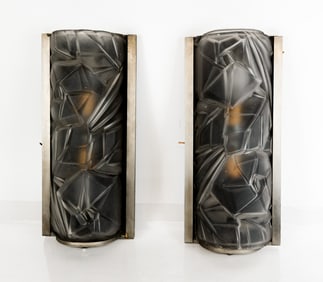 Pair of Art Deco Frost Pressed Glass Sconces