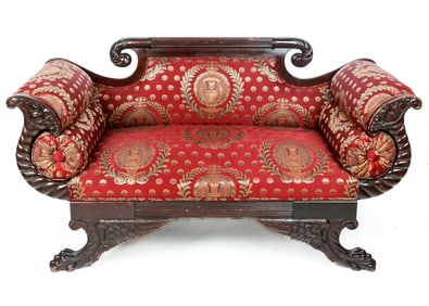 American Empire Carved Mahogany Settee