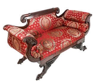 American Empire Carved Mahogany Settee