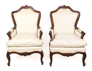 Pair of Louis XV Mahogany Bergeres a Oreille