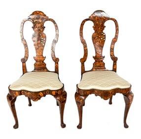 Pair Of Continental Marquetry Side Chairs