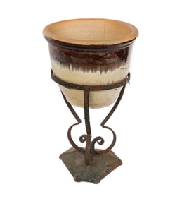 Ceramic Jardiniere In Iron Stand