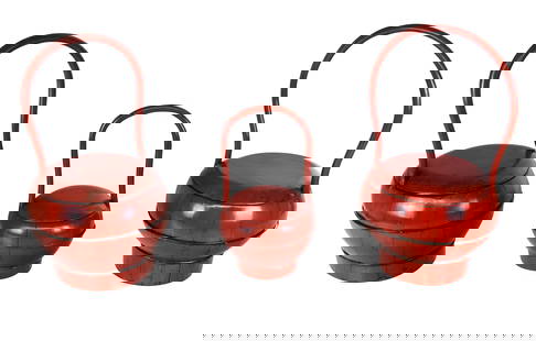 Four Chinese Red Lacquer Wedding Baskets