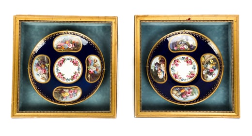 Pair Sevres Porcelain Chargers Mounted in Frames