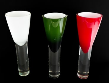 Murano Sommerso Art Glass Vases, Set of 3