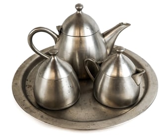 Postmodern Pewter Four Piece Tea Set