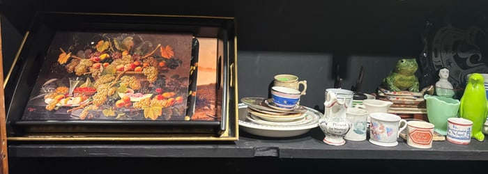 Miscellaneous Group of Trays, Porcelain, Glass etc