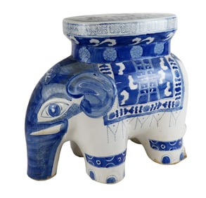Blue and White Porcelain Elephant Garden Seat