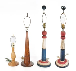 Four Assorted Carved Wood Table Lamps