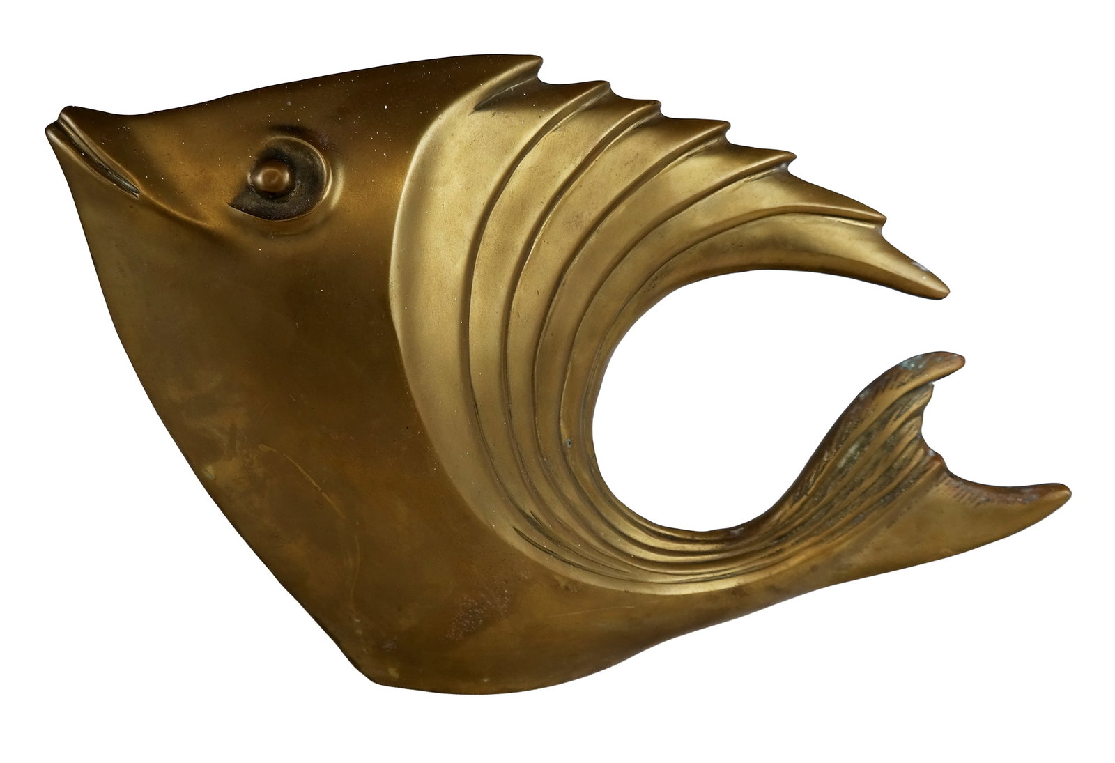 Gilt Brass Sculpture Of A Fish: Gilt brass sculpture of a fish. [13" H x 20" W x 4" D].
