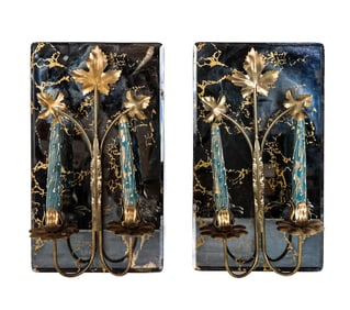 Pair Of Mid-Century Mirror-Back Sconces