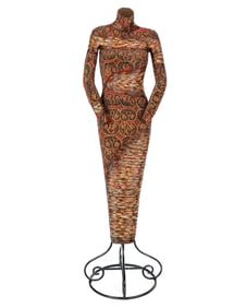 Polychrome Decorated Faux Beaded Female Sculpture