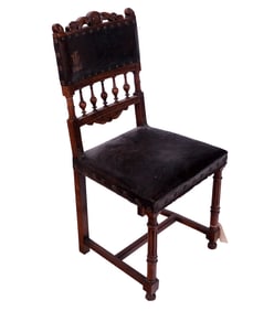 Attributed Lalique & Lambert Leather Walnut Chair
