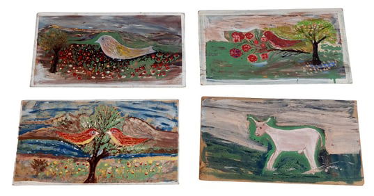 Four Similar Oils On Cardboard