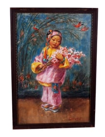 Esther HUNT: Girl With Flowers - Watercolor