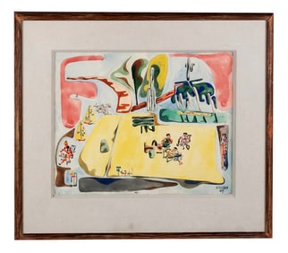 S. ROSS (?): Abstract Beach Scene - Watercolor