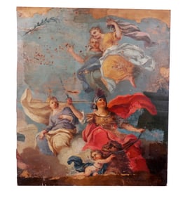 Antique Italian Allegorical Oil On Panel Painting
