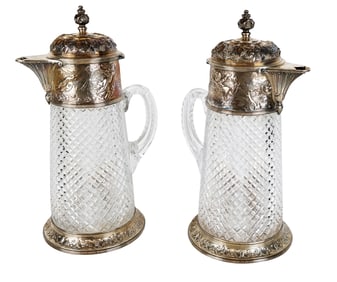 Elkington Co English Silver & Cut Crystal Pitchers