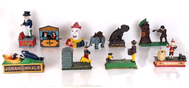 Ten Assorted Cast Metal Mechanical Banks