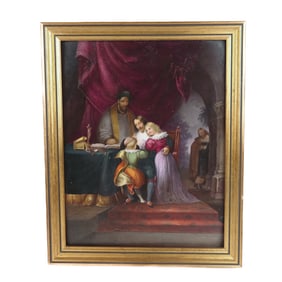 Continental Porcelain Plaque Of Interior Scene