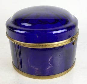 Cobalt Blue Glass Bronze-Trimmed Box
