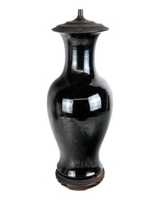 Chinese Mirror Black Vase On Stand