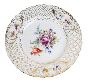 Saxony Porcelain Reticulated Dessert Plates, 10