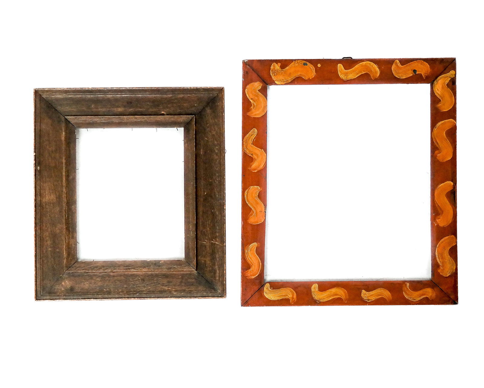 Two Picture Frames: Two picture frames, one of oak and one painted. [Oak: 13.5" H x 10.5" W; 21: H x 18": W; Painted: 20" H x 16" W; 24.5" H x 20.5" W].