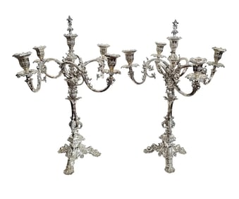 Pair Of Antique English Silverplate Candelabra